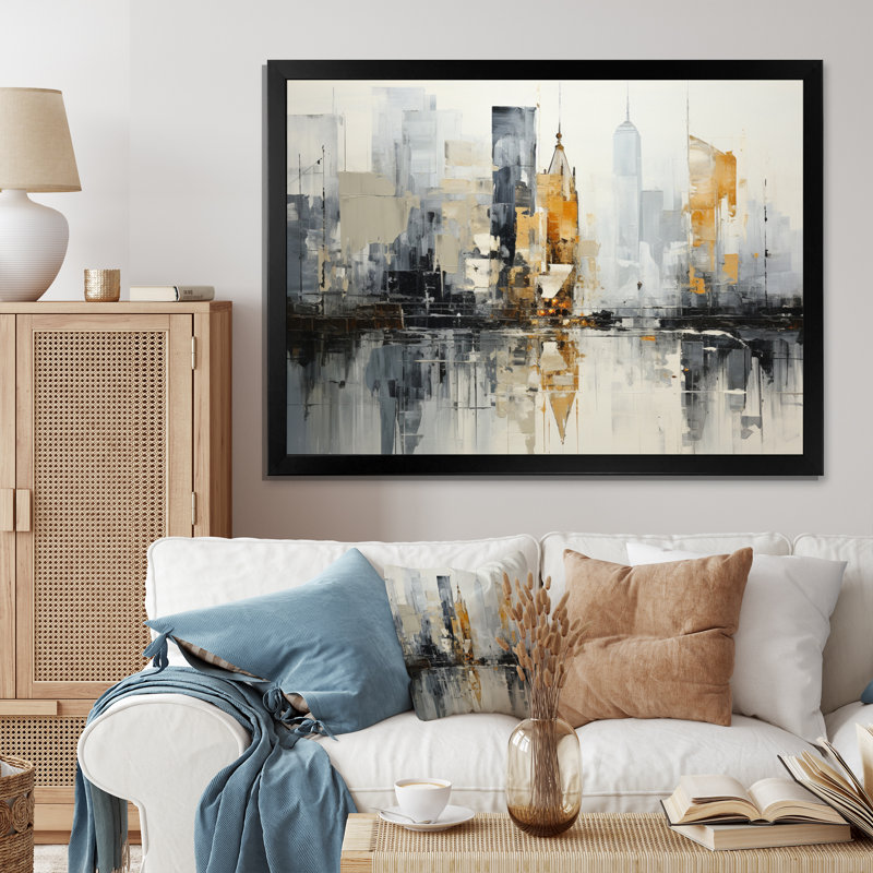Art urbain sur toile, paysage urbain abstrait, art urbain abstrait IV, Cadre simple noir, H 30 po x l 40 po x P 1,5 po