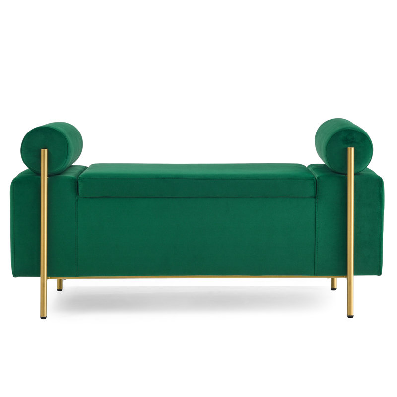 Stylish Velvet Hallway Bench With Iron Legs And Modern Appeal Comfortable For Bedroom Restful Time, Green