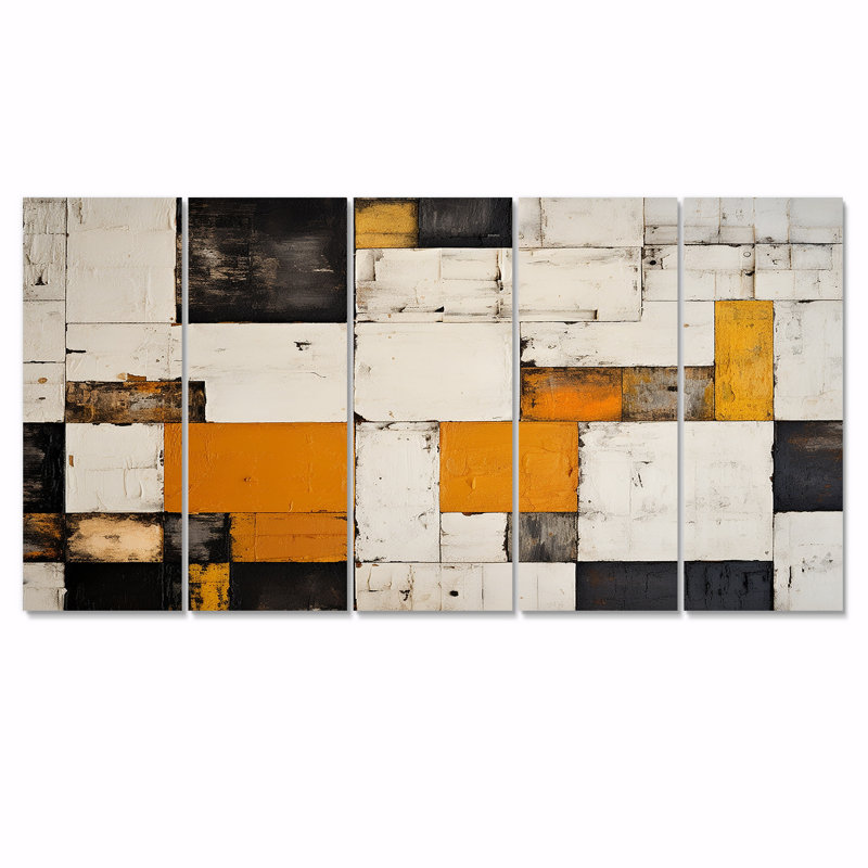 «Cubist Retro Patchwork - Abstract Wall Art», ensemble de 5 pièces, H 32 po x l 80 po
