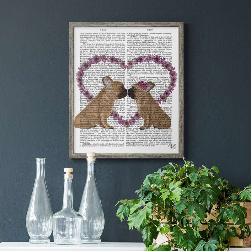 «French Kiss and Flower Heart», toile encadrée de qualité supérieure - prête à être accrochée, Argent patiné