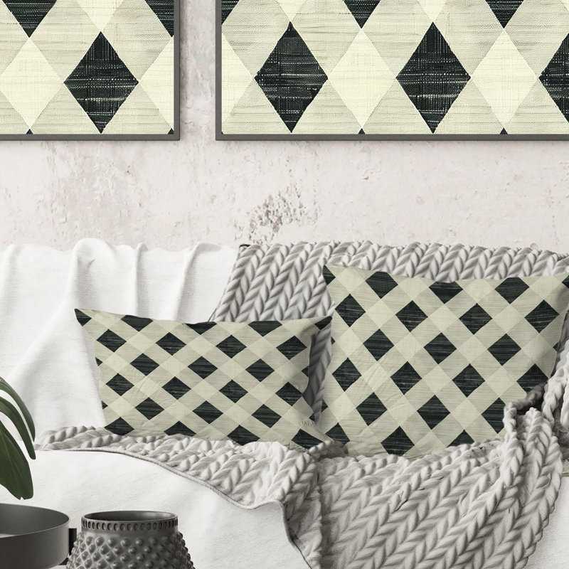 Ivoire moderne pied-de-poule moderne - coussin décoratif moderne, H 16 po x l 16 po