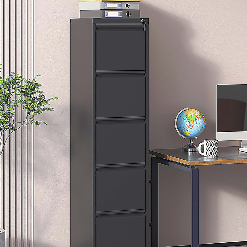 5 Drawer Metal Vertical File Cabinet with Lock Office Home Steel Vertical File Cabinet, Black