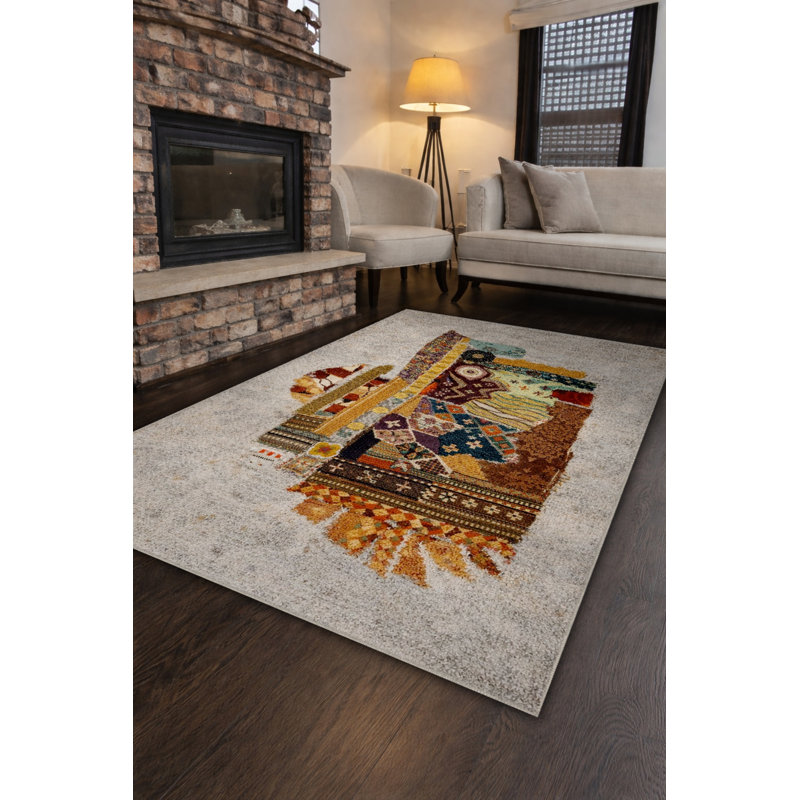 Tapis beige tissé à motif abstrait Mosso, 2' x 2'11"