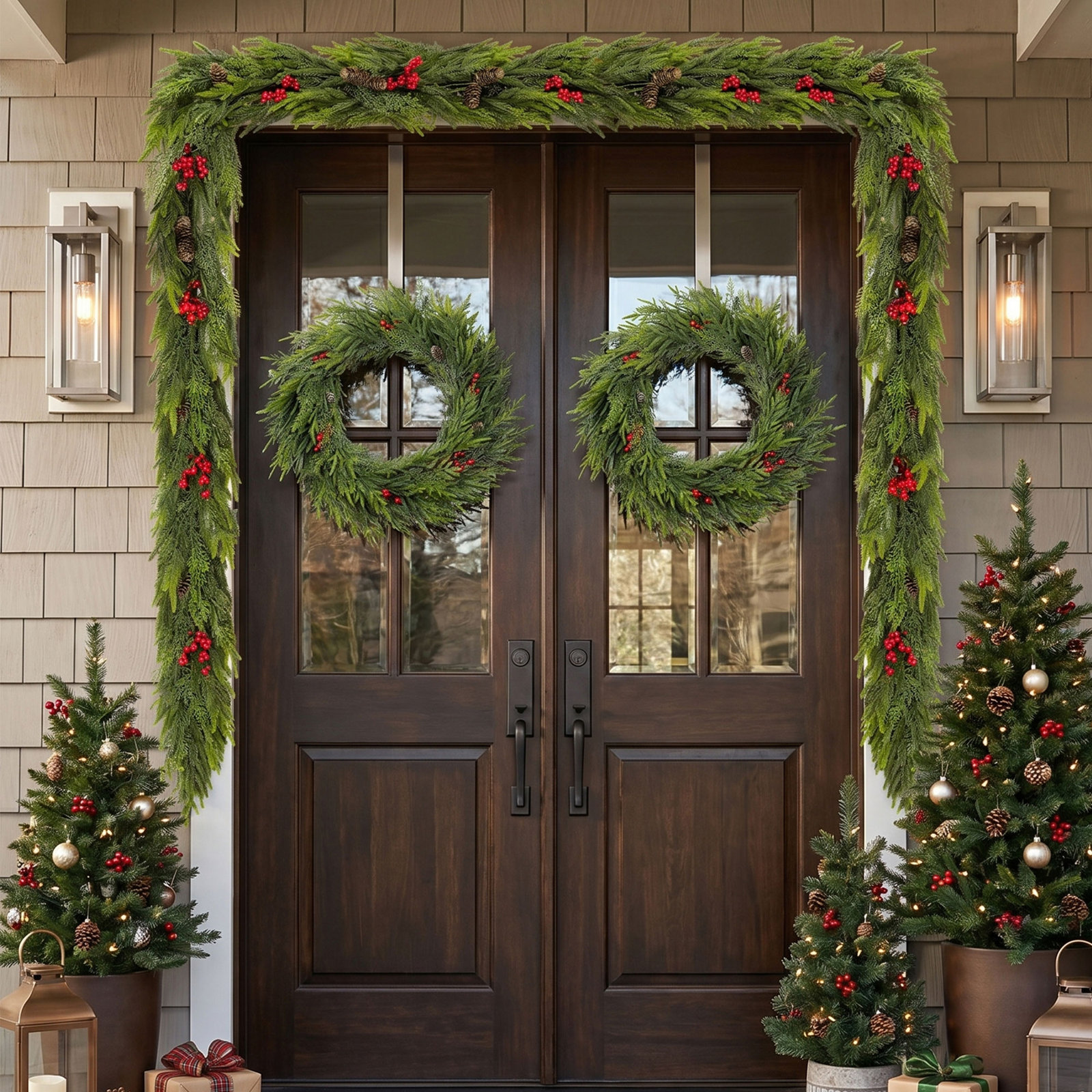 Christmas Garland with Pinecones and Red Berries, 18'