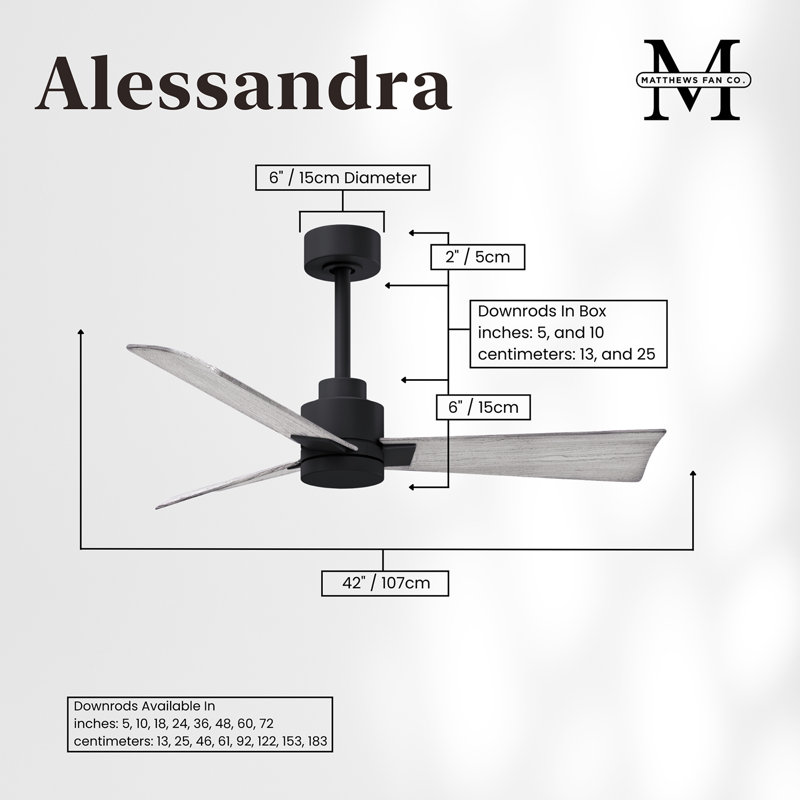 Alessandra Outdoor Downrod Ceiling Fan, Matte Black, Barn Wood Tone