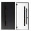 Façade avant en acier pré-suspendue / Dekton 0163 Ardesia Nero / 2 fenêtres extérieures latérales et supérieures Sidelite / Entrée en métal peint moderne l 14 + 36 + 14 po x H 80 + 16 po à gauche-109404346-109404342-109404349
