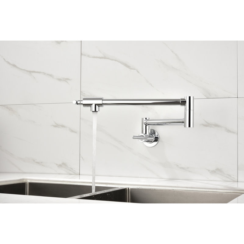 Pot Filler - Brass Content, Double Handle, Stable Control Wall Mount Brass, Drip Finish, Stainless Steel
