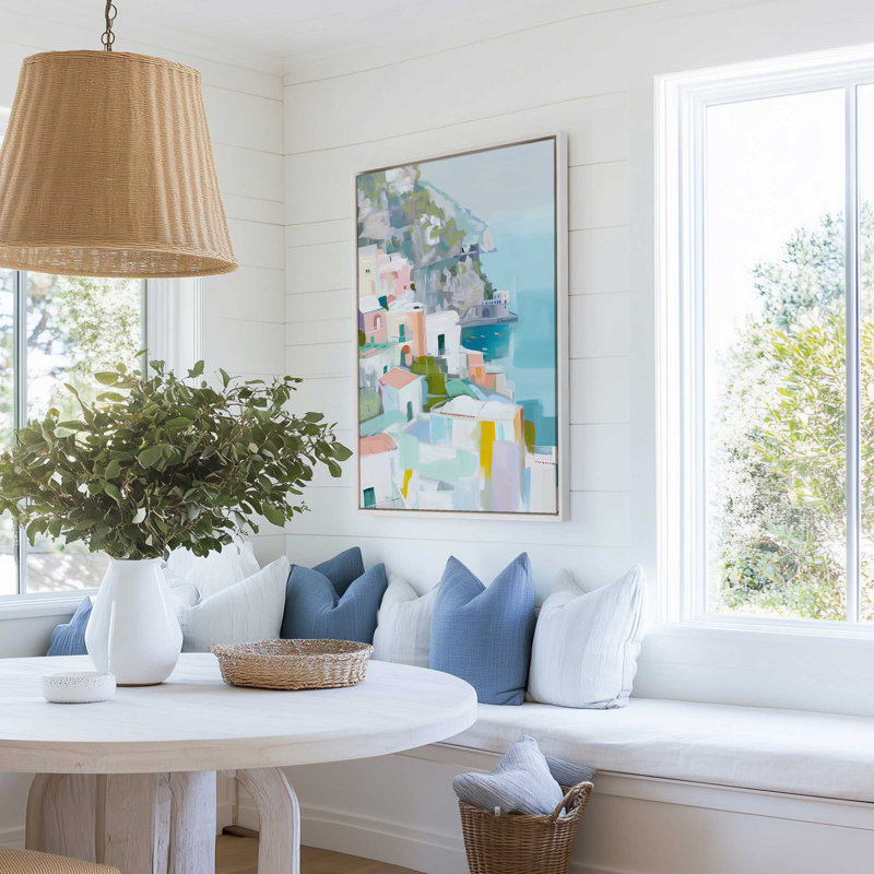 Coastal Village Glow I, H 31 po x l 21 po, Noyer, Toile avec cadre