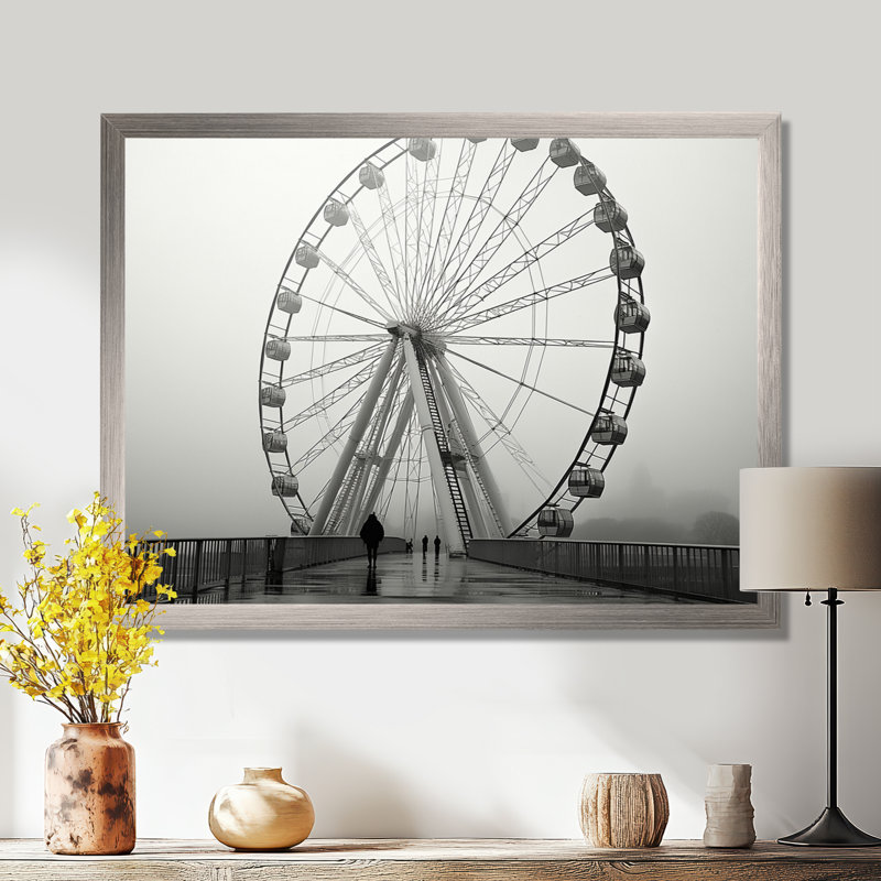 Grande roue grise - Vertiges, parc d'attractions, art mural, 24" H x 32" W, Silver Picture Framed