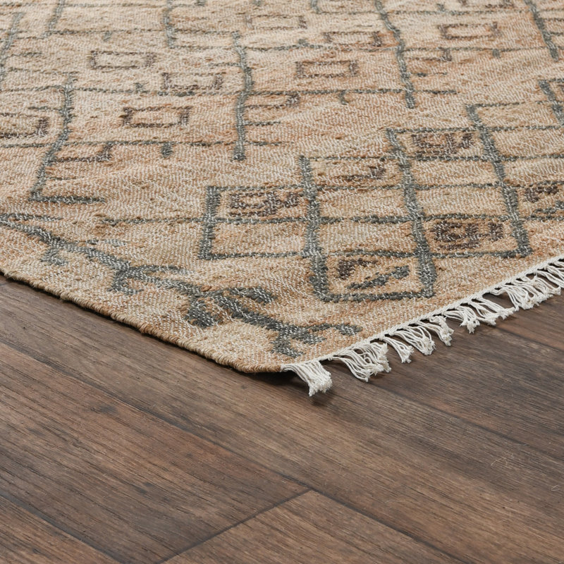 Manistique Moroccan Handwoven Jute Light Brown/Gray Area Rug, Rectangle 2' x 3'