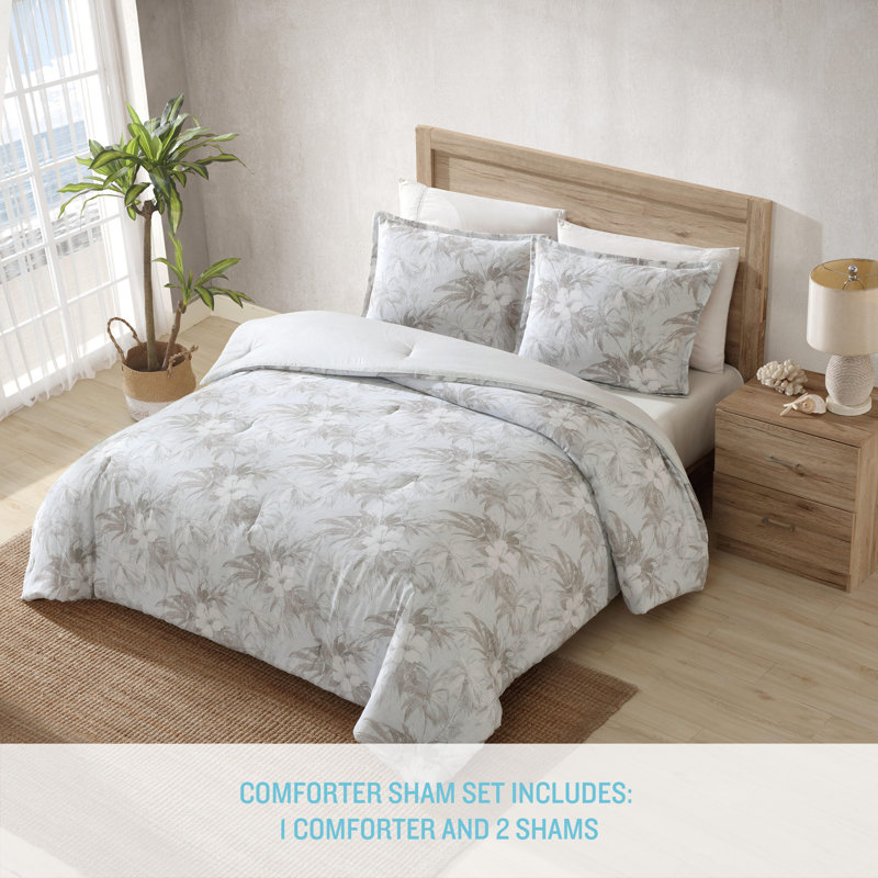 Tommy Bahama Beachway Blooms Cotton Reversible Comforter Set, Beige, Queen Comforter + 2 Standard Shams