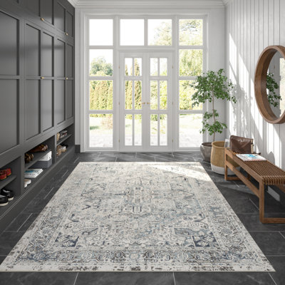 Tapis oriental gris en coton Peton