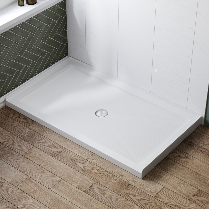 Base de douche 60 po x 34 po blanche DeerValley avec plateau de douche à seuil simple, conception antidérapante