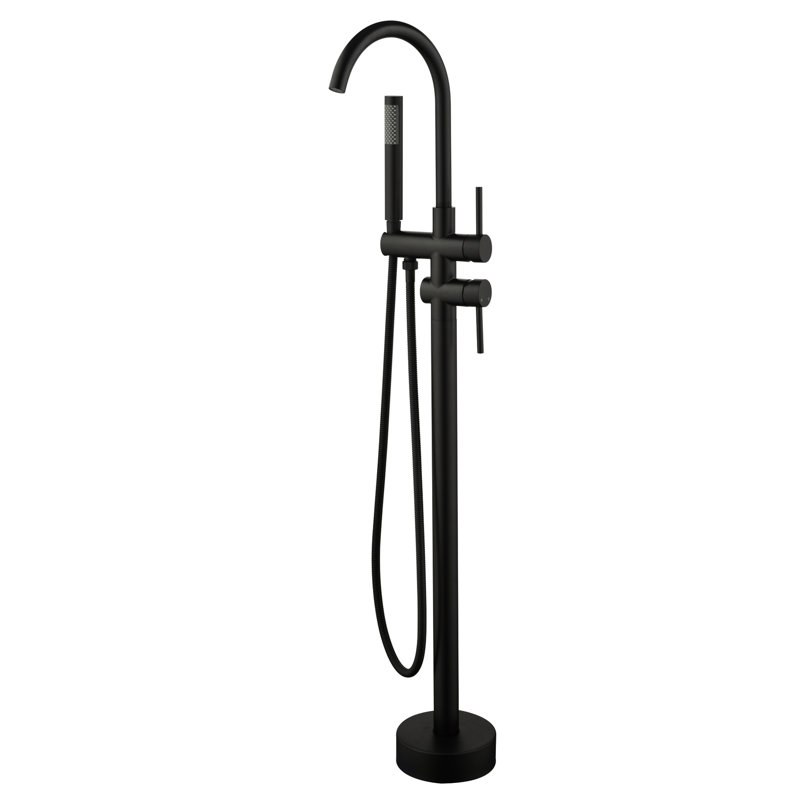 Robinet de baignoire noir mat à haut débit avec douche à main et douchette rotative réglable