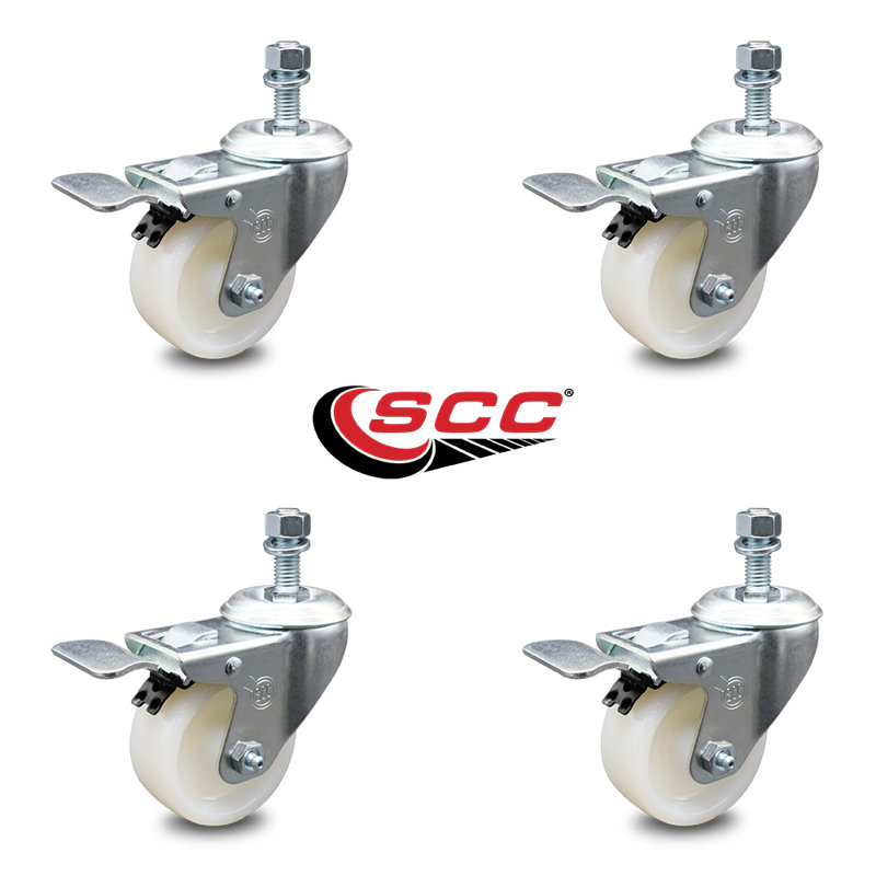 Wheel Swivel 12mm Threaded Stem Caster Set 2 Total Lock Brakes