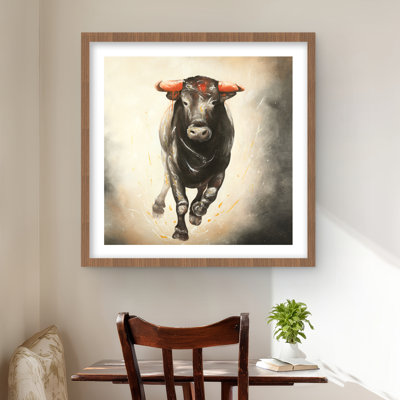 Bull Running - Western Livingroom Framed Matted Print Decor