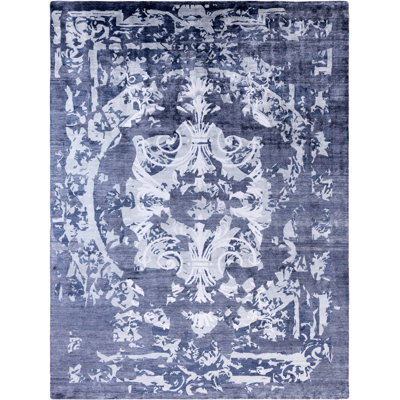 One-of-a-Kind Rectangle 9'2" X 12'1" Silk Area Rug Ivory/Blue