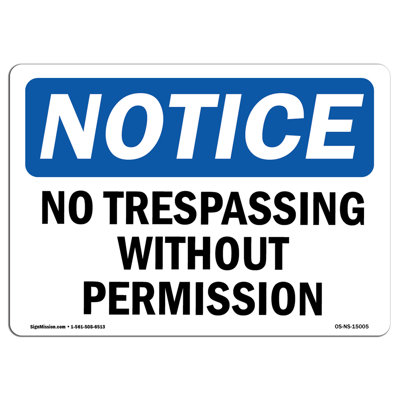 No Trespassing Without Permission Plastic Sign 10" X 7"