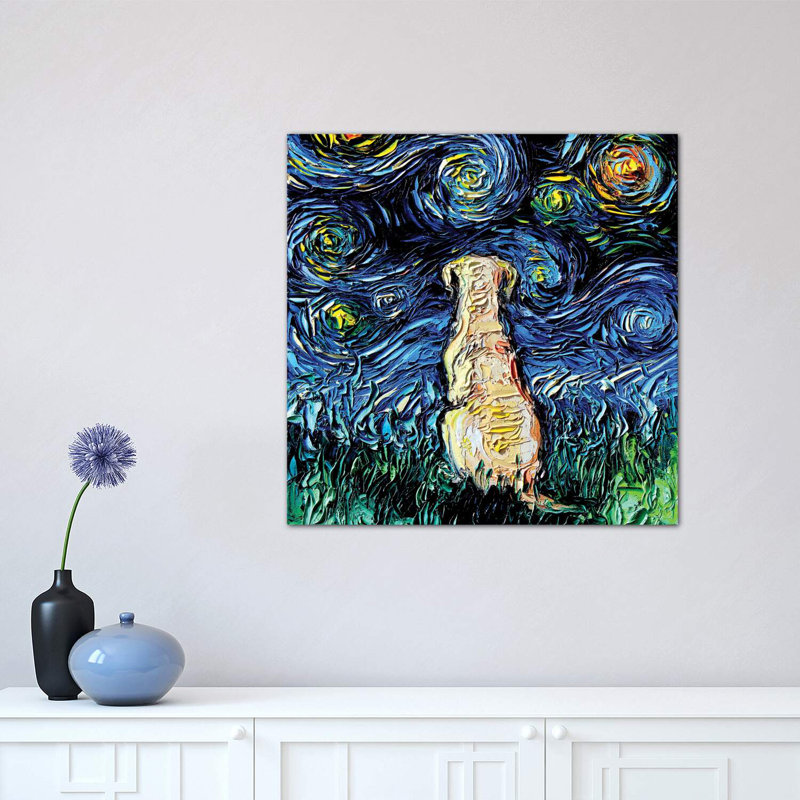 Yellow Labrador Night by Aja Trier - Wrapped Canvas Painting, 45.72 cm H x 45.72 cm W x 3.175 cm D