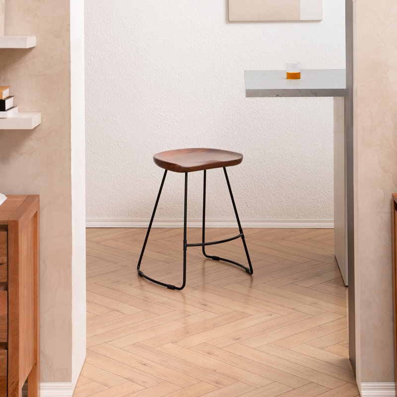 Alberts Solid Wood Counter Bar Stool, Walnut, Short Stool (24" Seat Height)