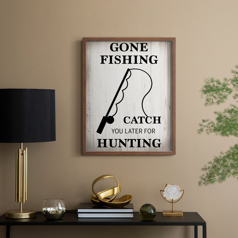 Gone Fishing Framed Print - Solid Wood, Walnut, 15" H x 12" W