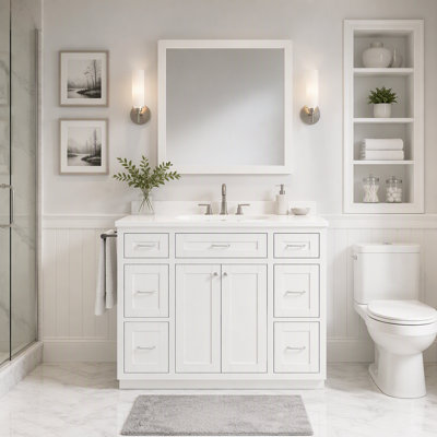 Meuble-lavabo double de 48 pouces avec lavabo, armoire de rangement autoportante avec portes et tiroirs