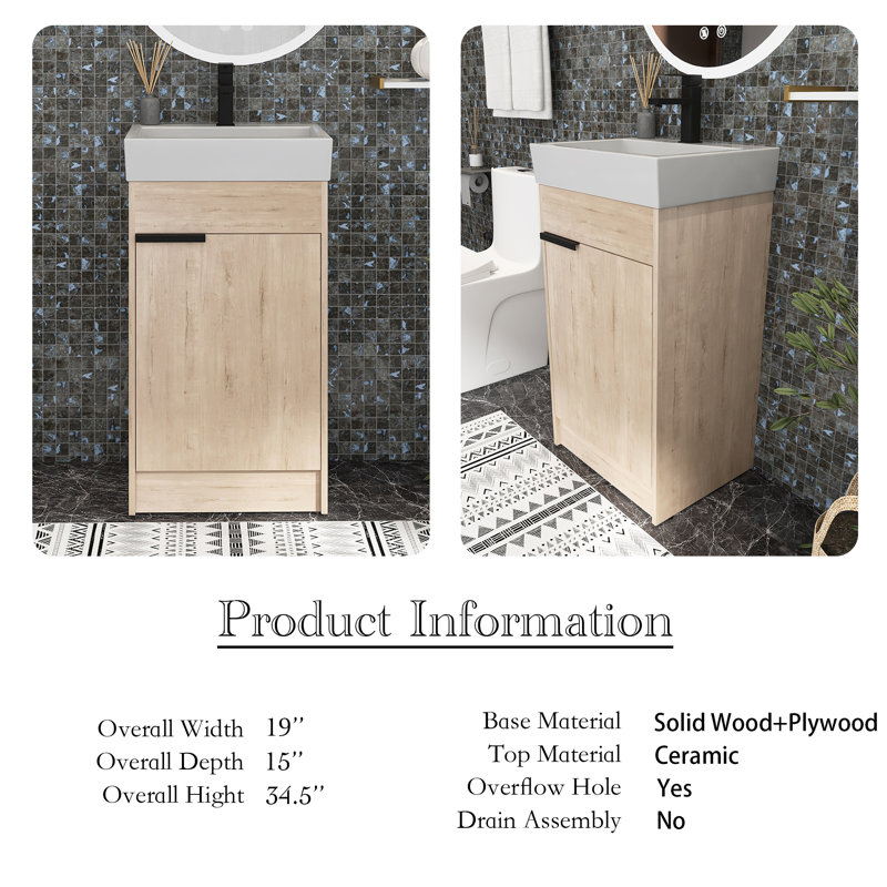 Meuble-lavabo autoportant avec lavabo en céramique Delasha