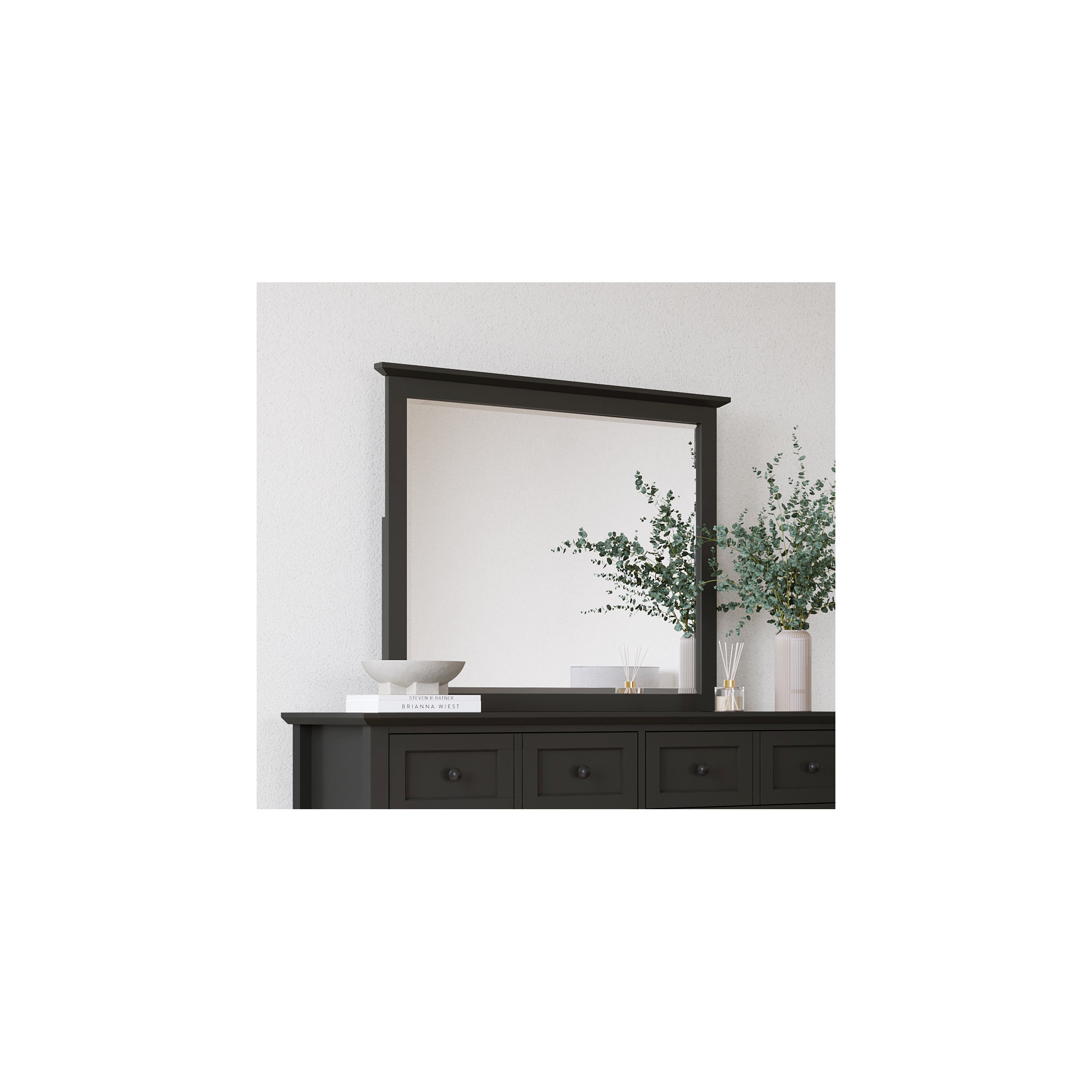 Monza Wood Rectangle Wall Mirror, Raven Black