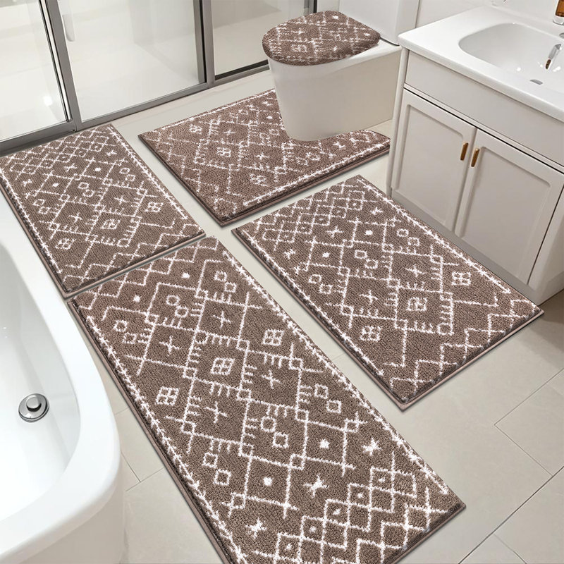 Absorbent Bath Rug Bathroom Mat(Set of 5), Brown
