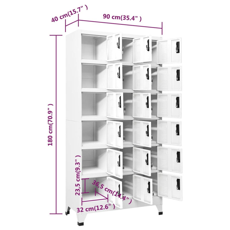 Armoire vestiaire en acier 35,4 po x 17,7 po x 70,9 po, Blanc, 18
