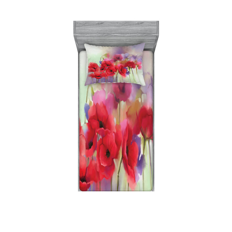 Drap-housse et coussin décoratif Ambesonne, Ensemble de draps pour lit simple + 3 pièces supp