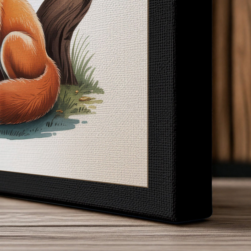 Fox Beneath Falling Leaves Boho - Print, 24x16 - 61.0 x 40.6 cm, Black Border