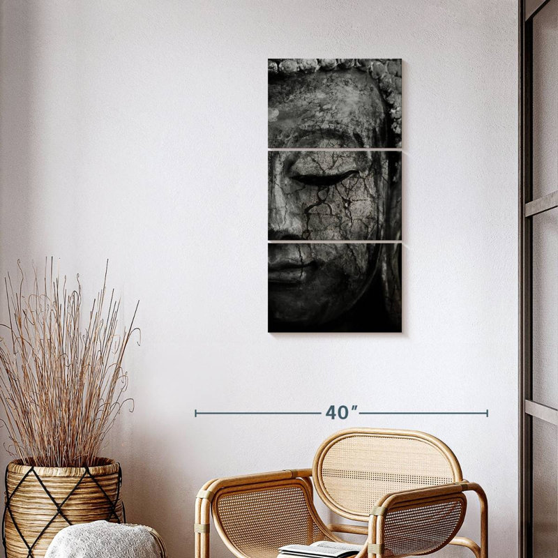 Ensemble de 3 pièces bouddha méditant sur toile, H 38 po x l 18 po x P 1,25 po