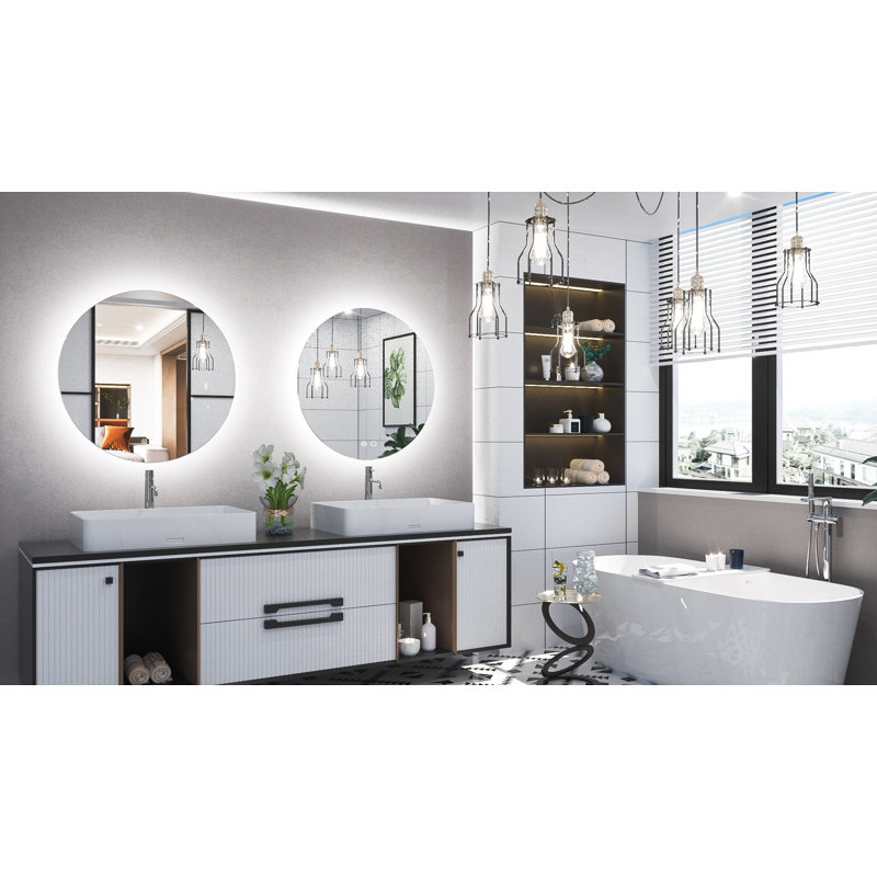 Adorna  Round Frameless Backlit Mirror, LED Bathroom Mirror with Dimmable Brightness, Anti-fog Function, 50000h Lifetime, Shatterproof Film