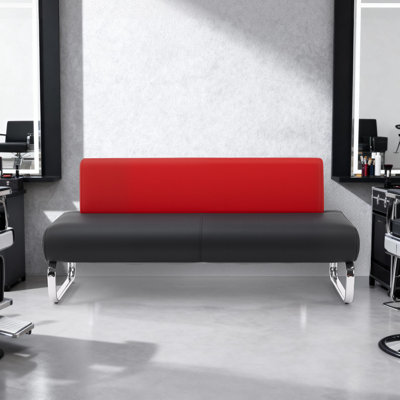 Black Modern 59In Faux Leather Waiting Room Reception Bench Chair With Backrest