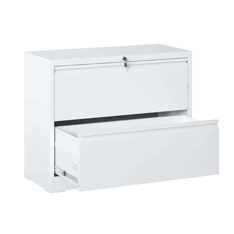Durable Steel 2-Drawer Lateral File Cabinet with Lock, High-Security Storage for Legal/Letter/A4/F4 Size Documents, White