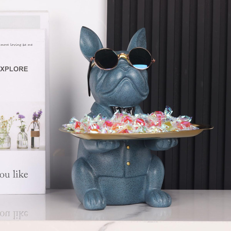Plateau de bouledogue bleu moderne en résine