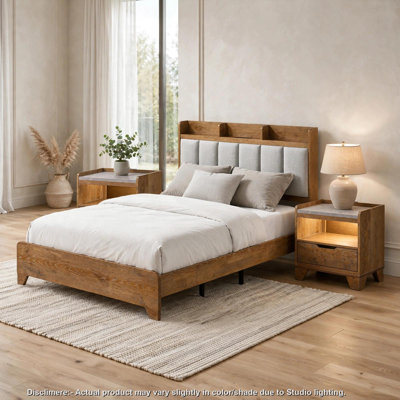 King Bedroom Set, Light Aspen Brown Gray, 2pc w Nightstand