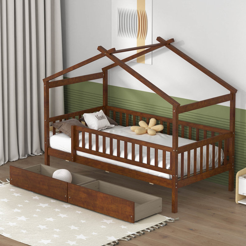 Lit de rangement en bois Terral, Noyer, Simple