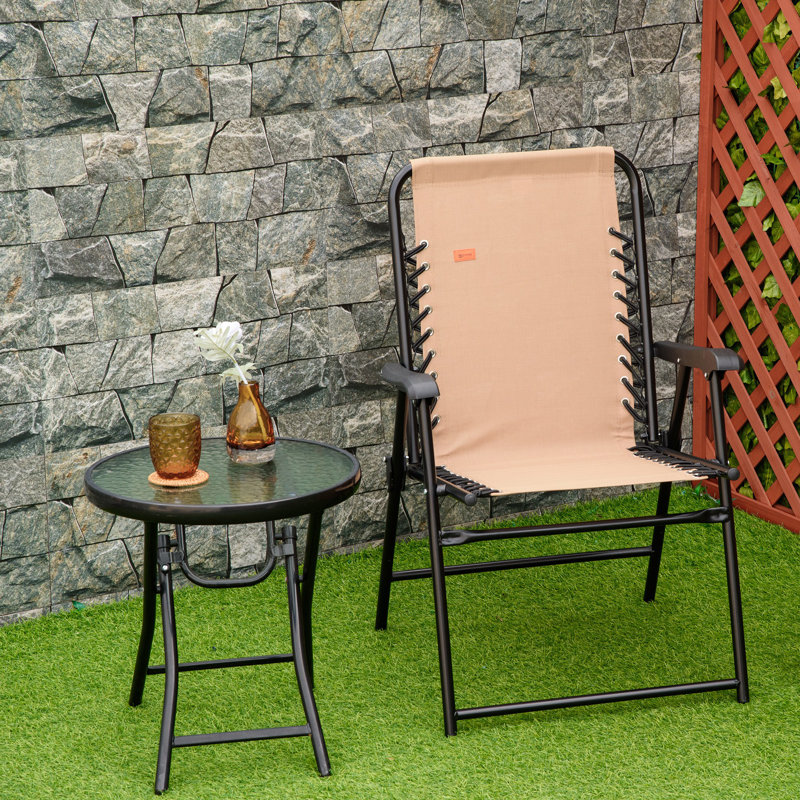Beige Zero Gravity Folding Outdoor Chair with Arms