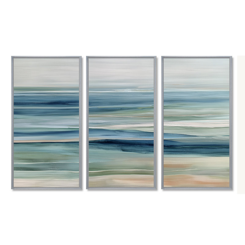 Bleu et vert plage parallèle de paysage côtier abstrait - ensemble de décorations murales de plage, 28" H x 36" W