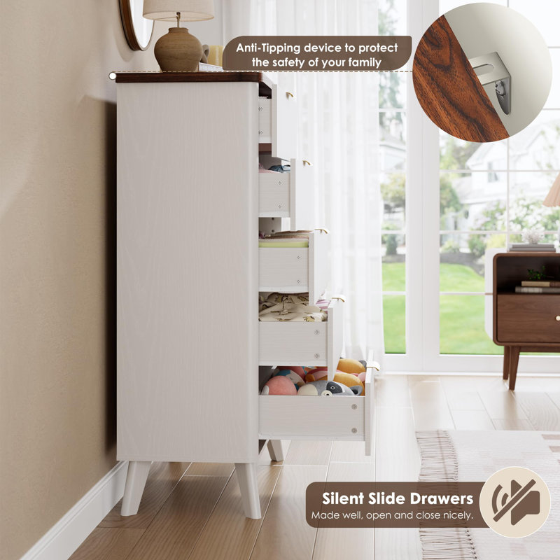 80 cm W Chest of 5 Drawers, White