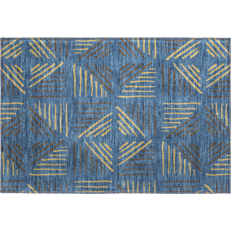Premium Machine Washable Mayfield AMF2413 Geometric Rug, Navy, 2'6" x 3'10"