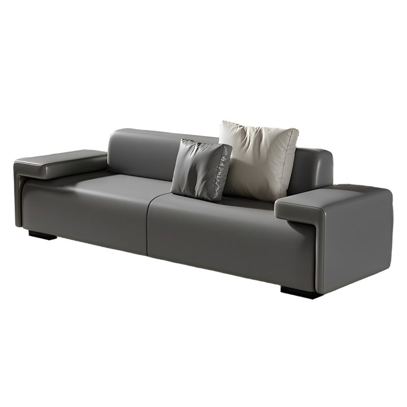 Banc rembourré simple en cuir, Gris