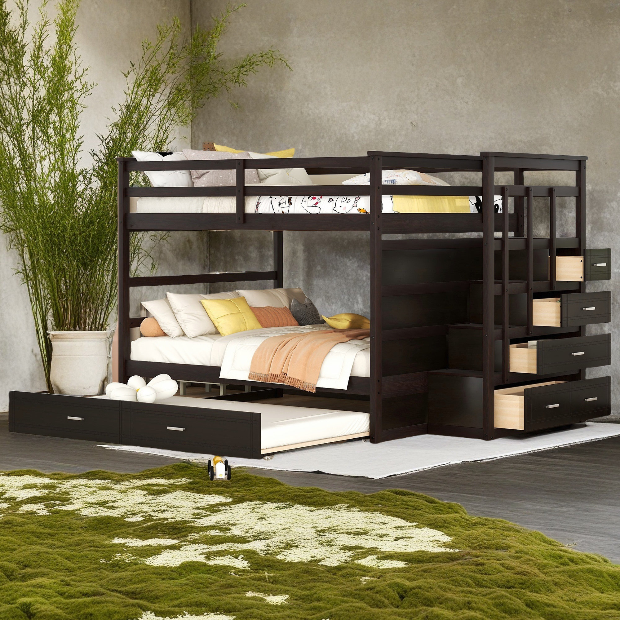 Harriet Bee Bunk Bed With Twin Size Trundle And Staircase - Wayfair Canada