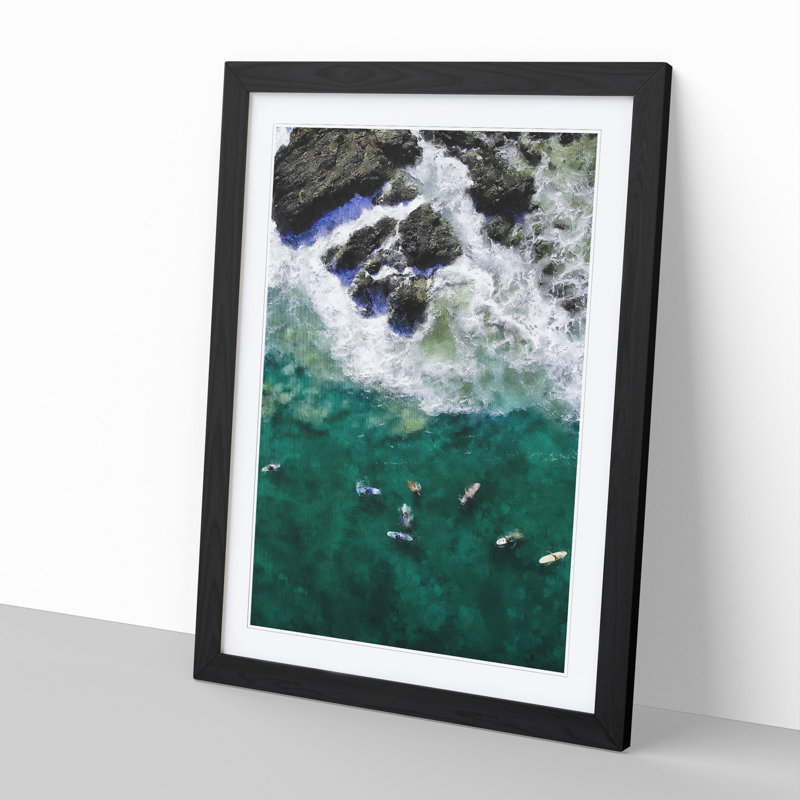 Surfers at Byron Bay in Australia - Picture Frame Painting, 65cm H x 48cm W x 2cm D, Black Framed