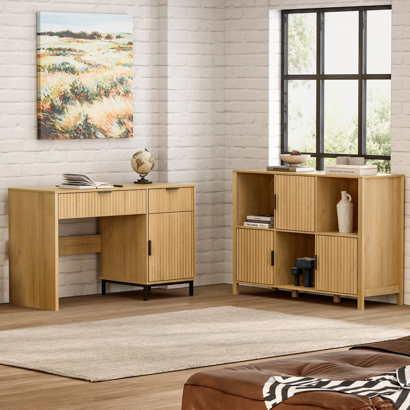47" Fluted Executive Desk in Natural Oak - Ebern Designs