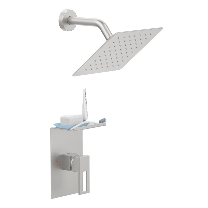 Shower Faucet With Storage Rack 8Inch Rain Shower Head Shower Decoration Kit With Single Spray Shower Head Shower Faucet Set Complete Brushed Nickel