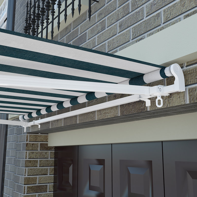 Ophelia & Co. 450cm W x 300cm D Retractable Awning Patio Garden Canopy Angle Adjustable, Green/White