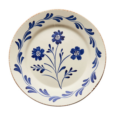 Assiette plate Casa Nuno, bleu et blanc, vignes, 3 fleurs / vignes, ensemble de 2